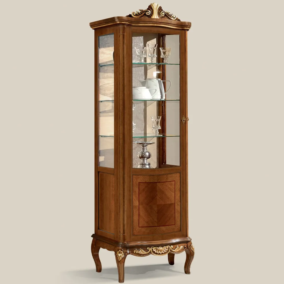 Klassische Vitrine aus weißem Nussbaumholz oder Mokkaholz Made in Italy - Chantilly