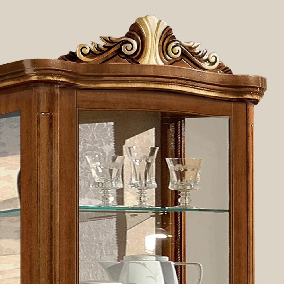 Klassische Vitrine aus weißem Nussbaumholz oder Mokkaholz Made in Italy - Chantilly