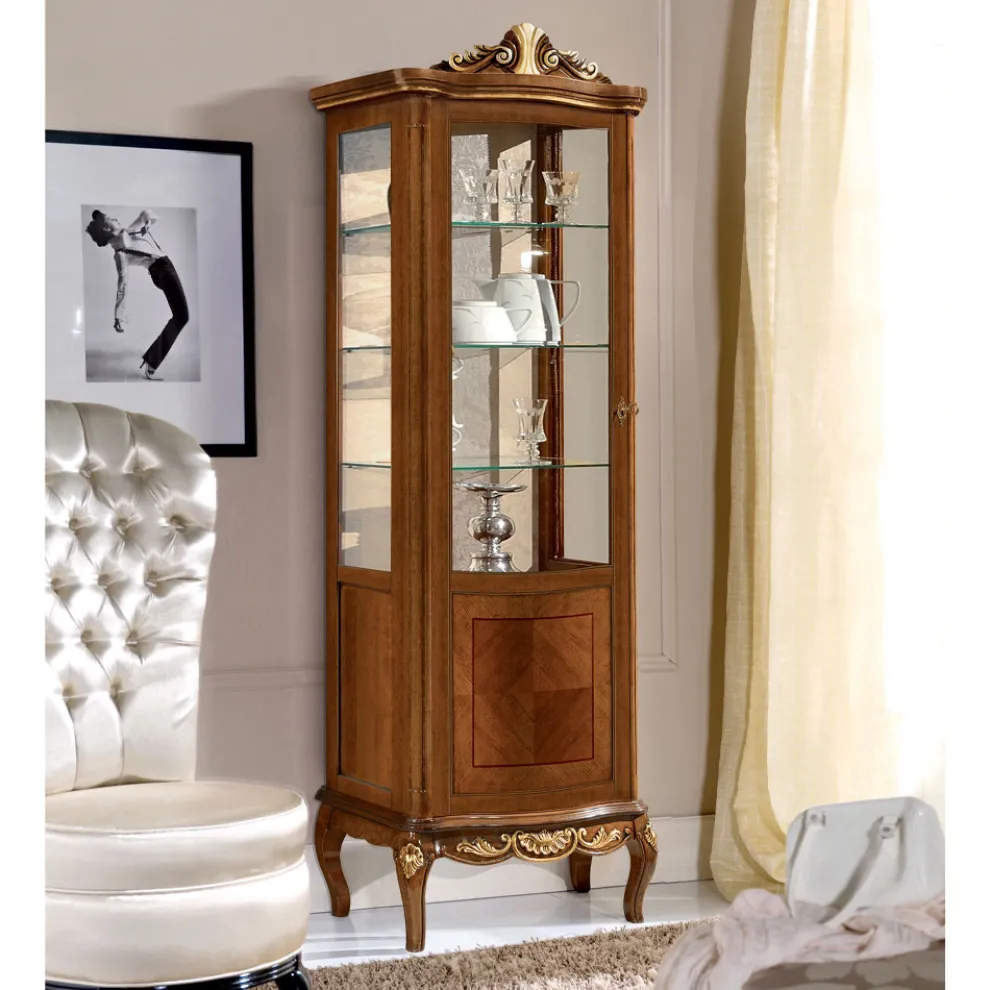 Klassische Vitrine aus weißem Nussbaumholz oder Mokkaholz Made in Italy - Chantilly