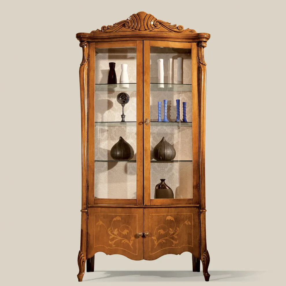 Klassische Vitrine aus eingelegtem Nussbaumholz 4 Türen Made in Italy - Commodo
