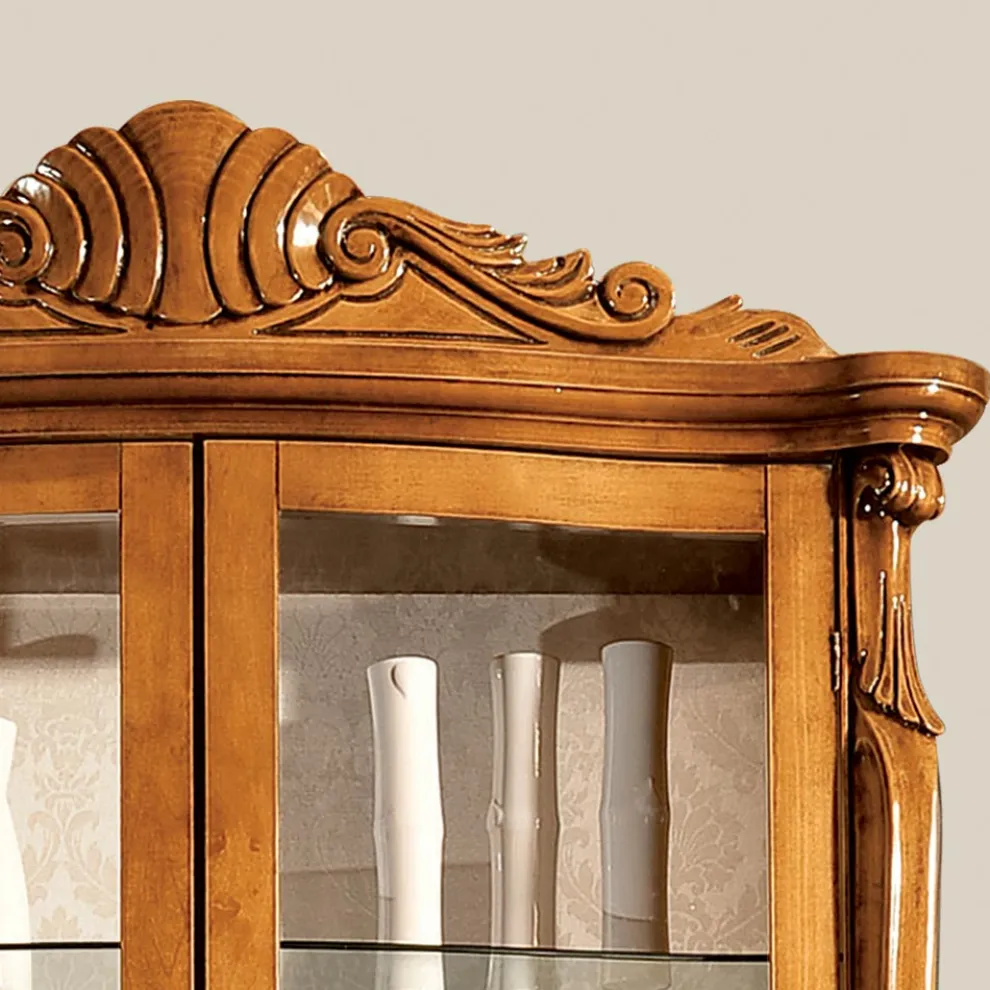 Klassische Vitrine aus eingelegtem Nussbaumholz 4 Türen Made in Italy - Commodo