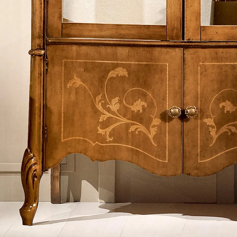 Klassische Vitrine aus eingelegtem Nussbaumholz 4 Türen Made in Italy - Commodo