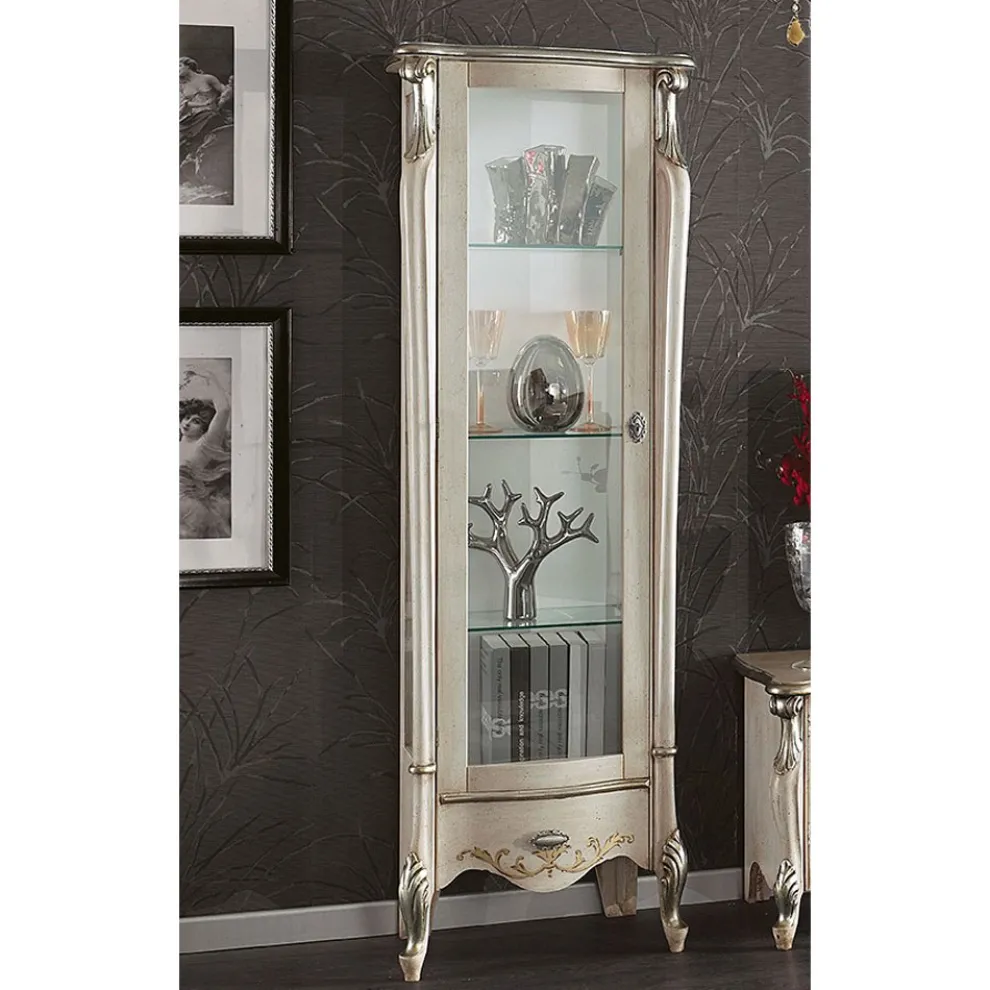 Klassische Vitrine mit Tür aus Weiß- oder Walnussholz Made in Italy - Caligola