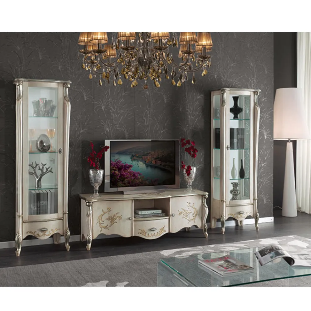 Klassische Vitrine mit Tür aus Weiß- oder Walnussholz Made in Italy - Caligola