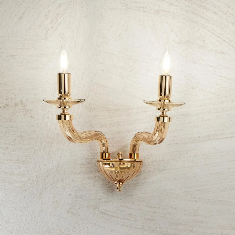 Klassische Wandlampe 2 Lichter aus handgefertigtem Rigaton-Glas und Metall - Fievole