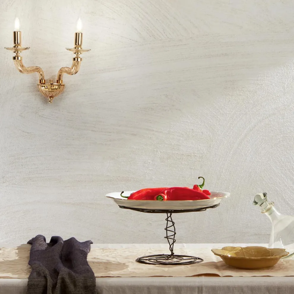 Klassische Wandlampe 2 Lichter aus handgefertigtem Rigaton-Glas und Metall - Fievole