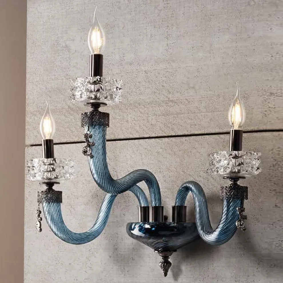 Klassische Wandlampe 3 Lichter Handgefertigtes Luxusglas Made in Italy - Saline