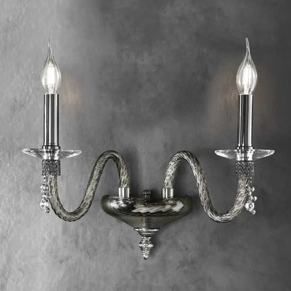 Klassische Wandlampe 2 Lichter aus mundgeblasenem Glas und handgefertigten Details - Phaedra