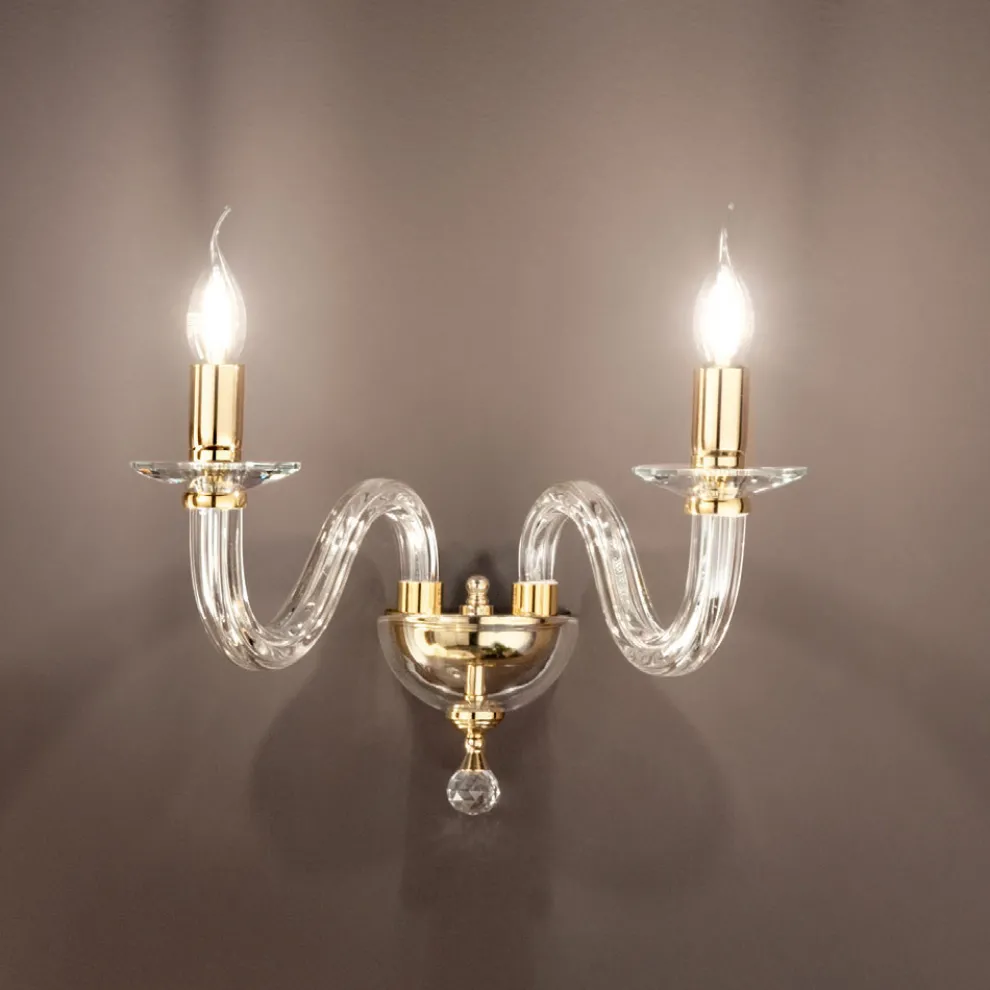 Klassische Wandlampe 2 Lichter Italienisches handgefertigtes Glas und Metall - Rapallo