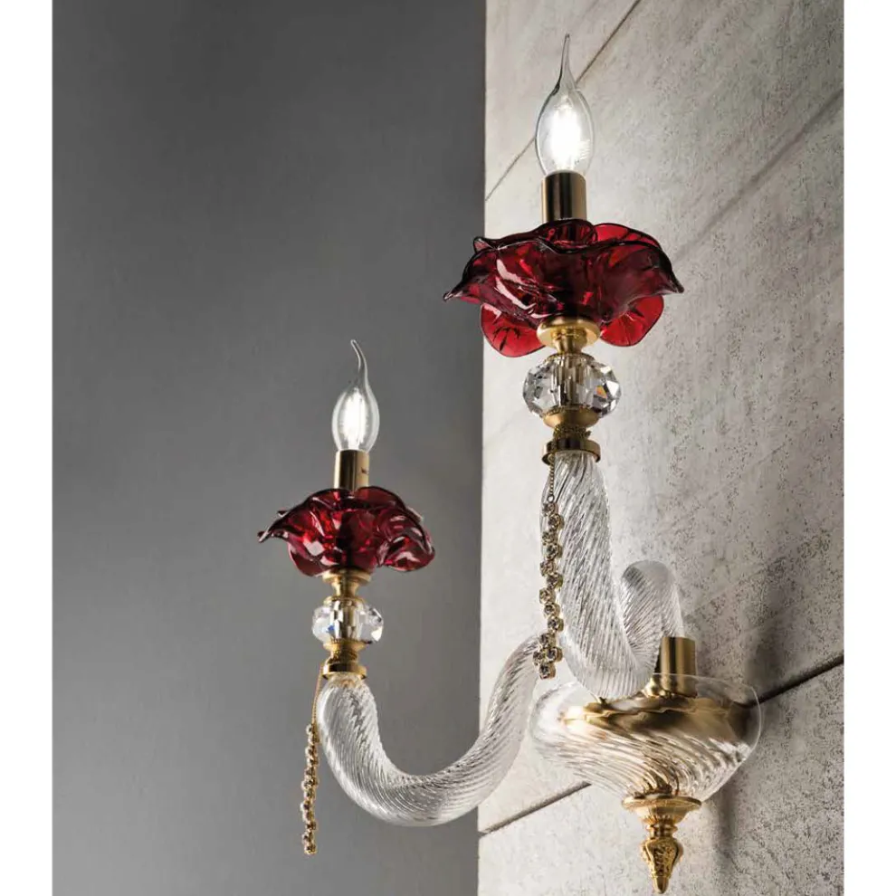 Klassische Wandlampe 2 Lichter mundgeblasenes Glas und florale Details - Bluminda