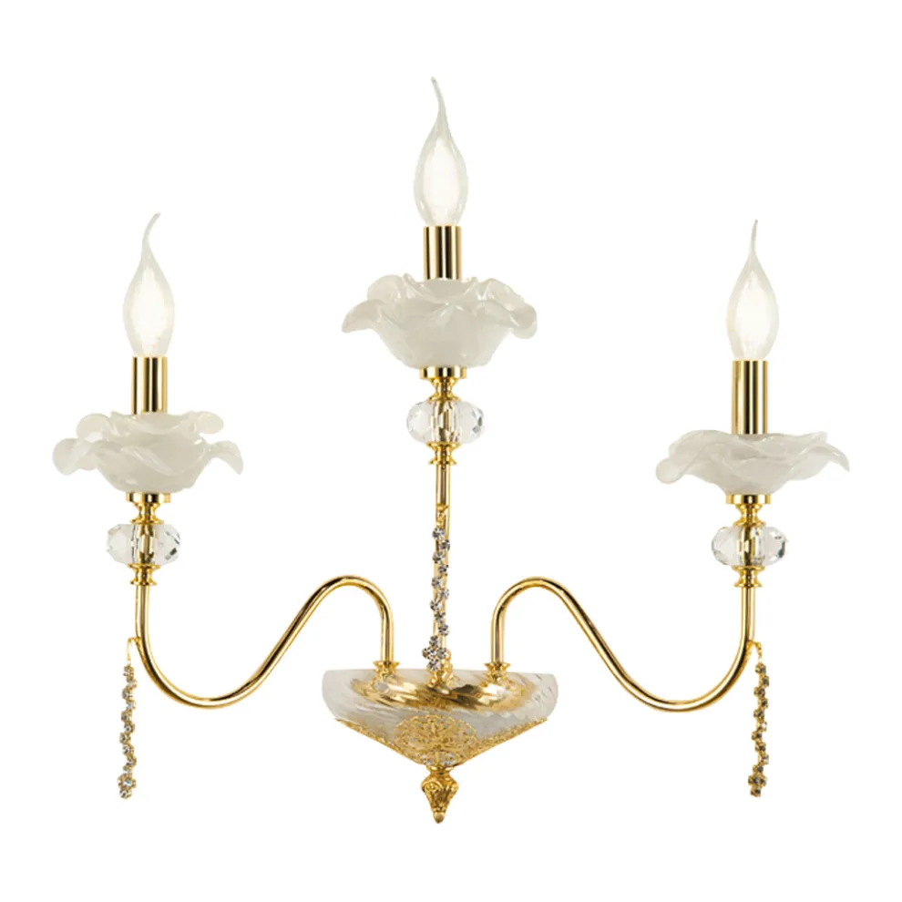 Klassische Wandlampe mit 3 Lichtern aus Glas, Kristall und Luxusmetall - Flandern