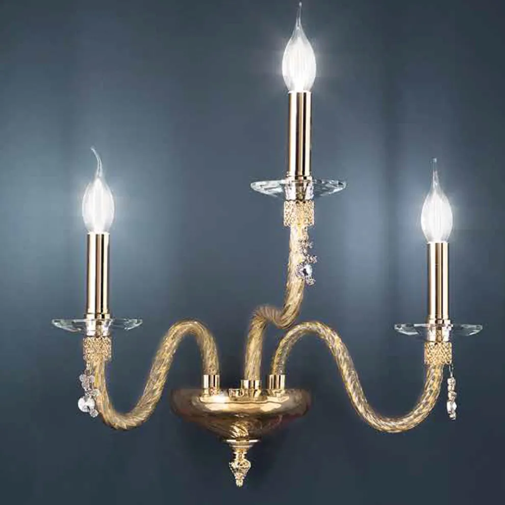 Klassische Wandlampe 3 Lichter aus mundgeblasenem Glas und handgefertigten Details - Phaedra