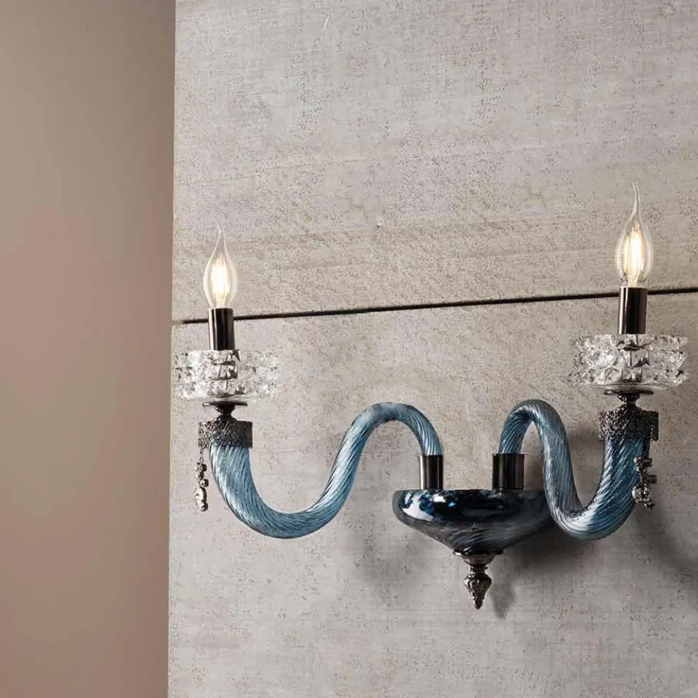 Klassische Wandlampe 2 Lichter Handgefertigtes Luxusglas Made in Italy - Saline