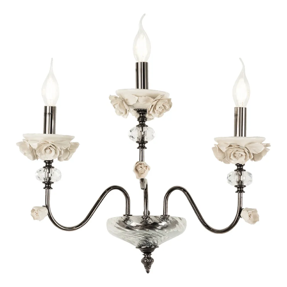 Klassische Wandlampe 3 Lichter aus Porzellan und luxuriösem mundgeblasenem Glas - Eteria