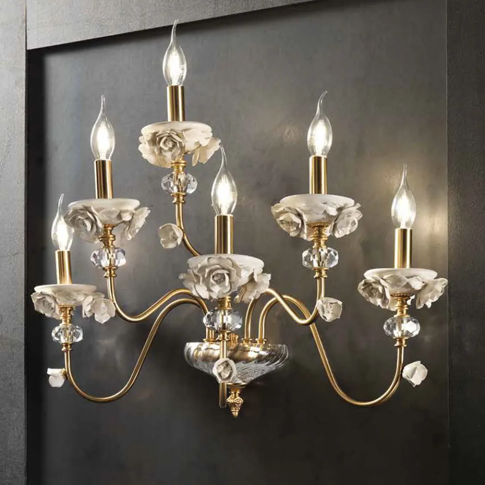 Klassische Wandleuchte 6 Lichter aus Porzellan und luxuriösem mundgeblasenem Glas - Eteria