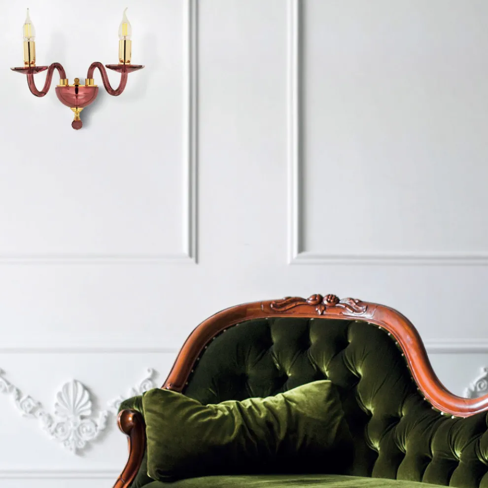 Klassische Wandleuchte mit 2 Leuchten aus italienischem Glas und Metall Made in Italy - Oliver