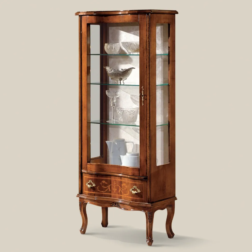 Klassische Wohnzimmervitrine aus Walnussholz mit Tür Made in Italy - Versailles