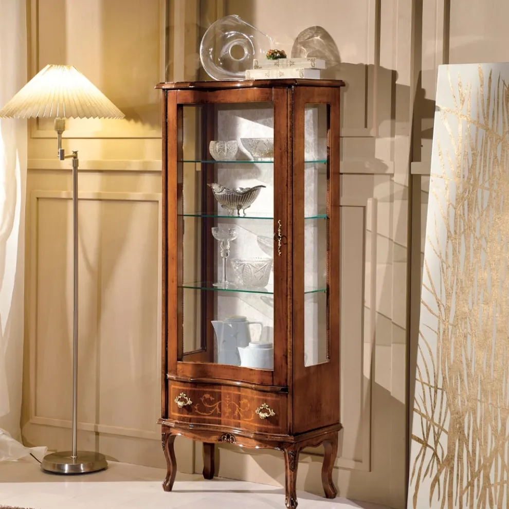 Klassische Wohnzimmervitrine aus Walnussholz mit Tür Made in Italy - Versailles