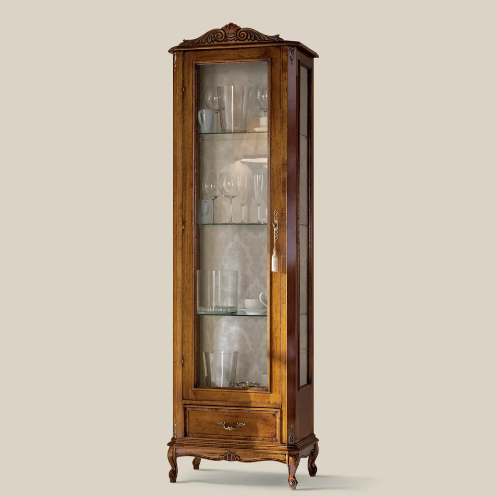 Klassische Wohnzimmervitrine aus Walnussholz, 1 Tür, hergestellt in Italien – Ronald