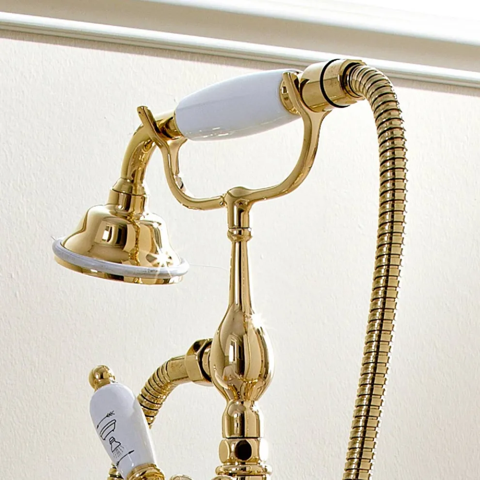 Klassischer Boden-Badewannenhahn aus Messing mit Handbrause - Fioretta