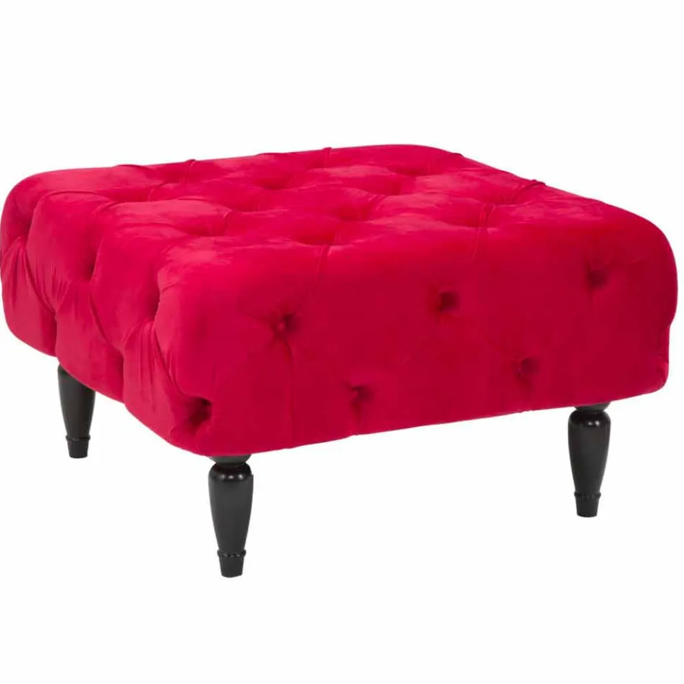 Klassischer burgunderfarbener quadratischer Pouf aus MDF und Stoff - Halena