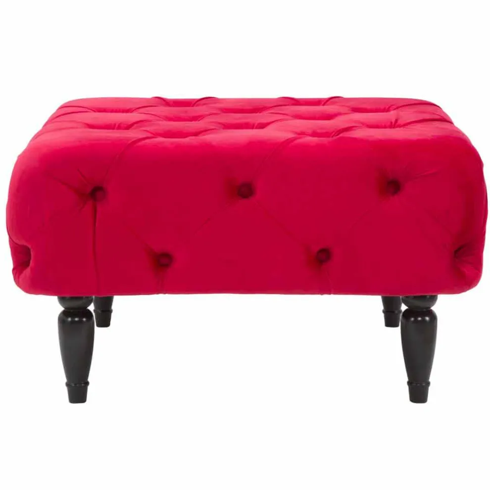 Klassischer burgunderfarbener quadratischer Pouf aus MDF und Stoff - Halena