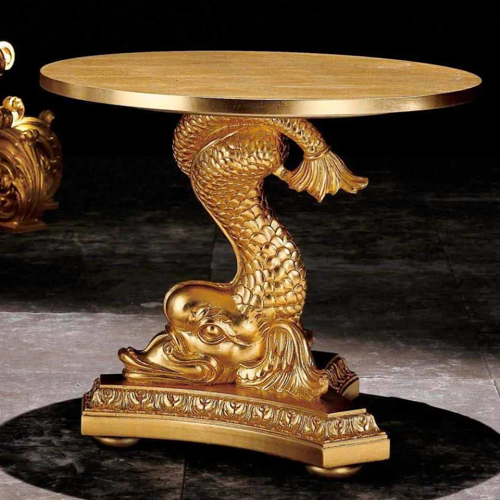 Klassischer Couchtisch aus handgeschnitzter Massivholz, Design Ciro