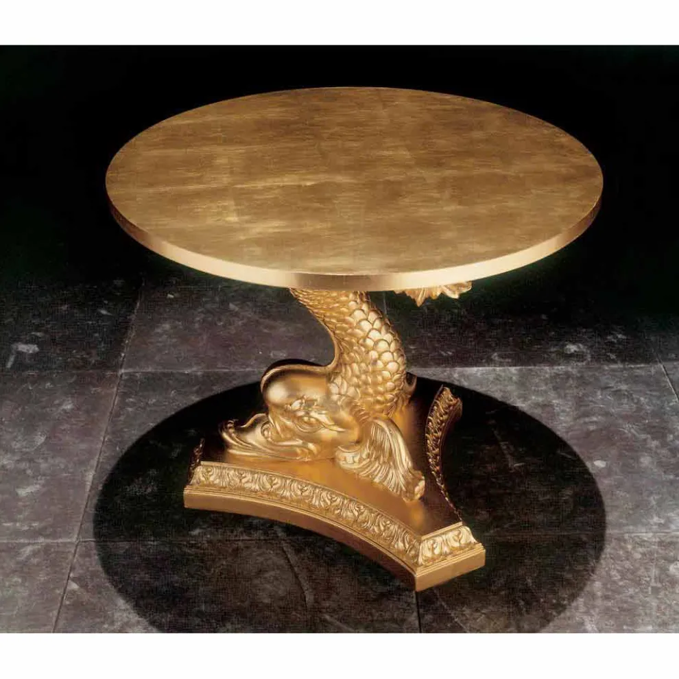 Klassischer Couchtisch aus handgeschnitzter Massivholz, Design Ciro