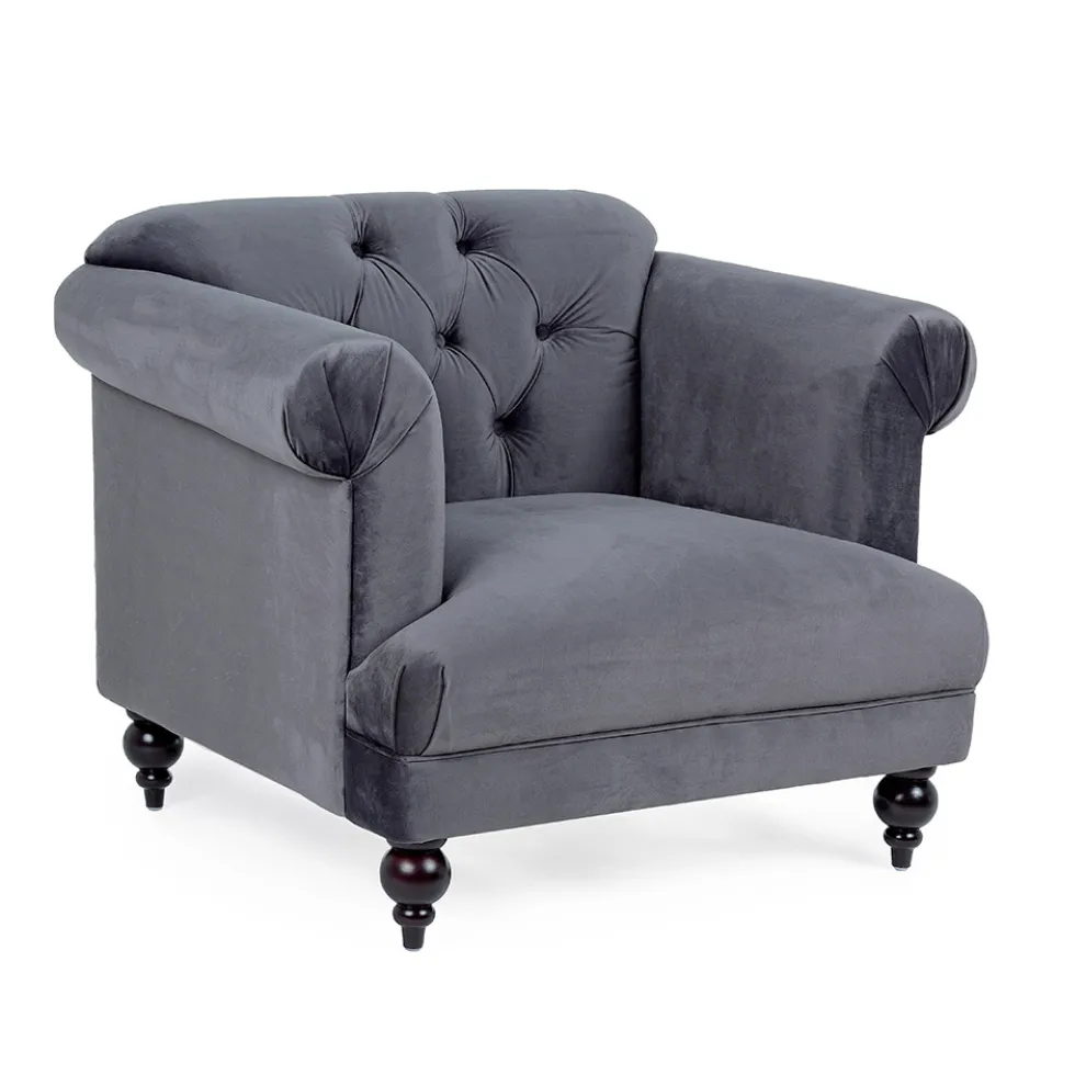 Klassischer Design-Sessel in Holz und Samtoptik in Grau oder Pink - Sanny