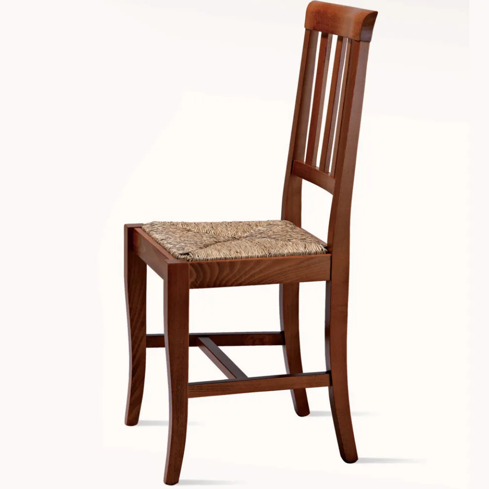 Klassischer Designstuhl aus Holz und Strohsitz Made in Italy - Dorina