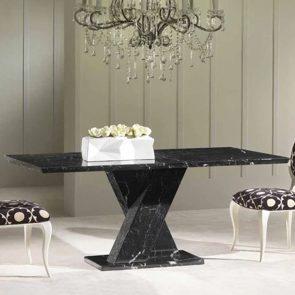 Klassischer, fester Tisch aus Marmor mit geflechtem Sockel Byron