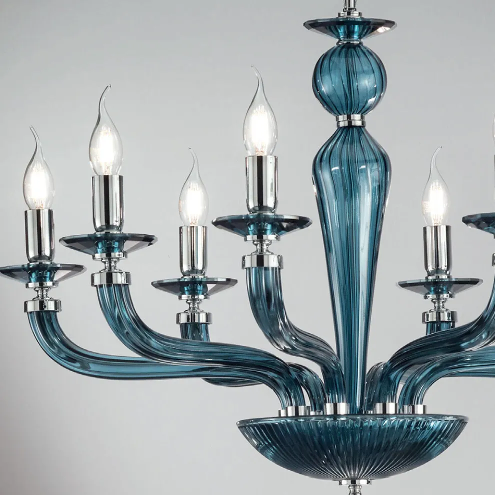 Klassischer 8-flammiger handgefertigter Rigaton-Kronleuchter aus Glas und Metall - Fievole