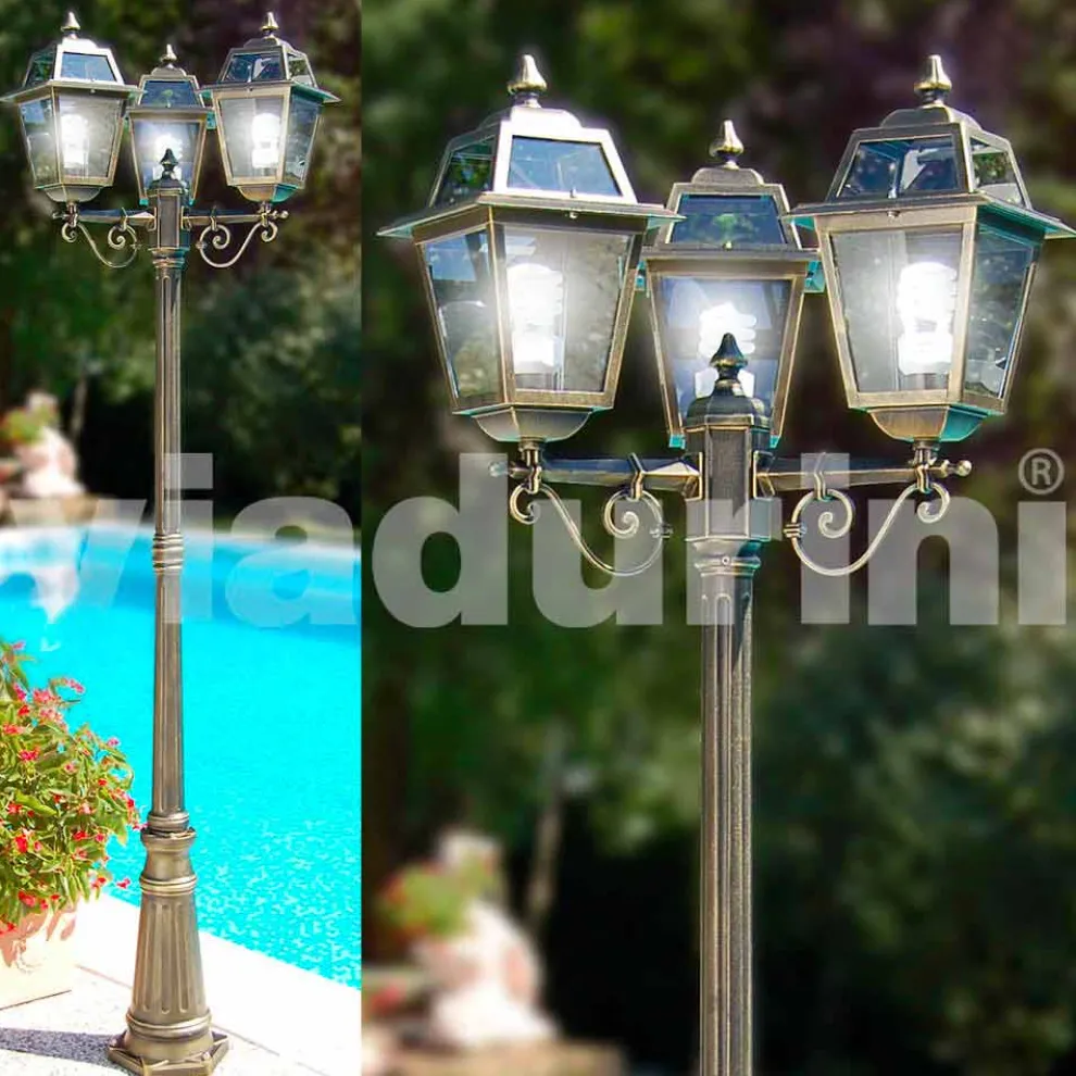 Klassischer Garten-Laternenpfahl mit drei Lichtern aus Aluminium, Kristel