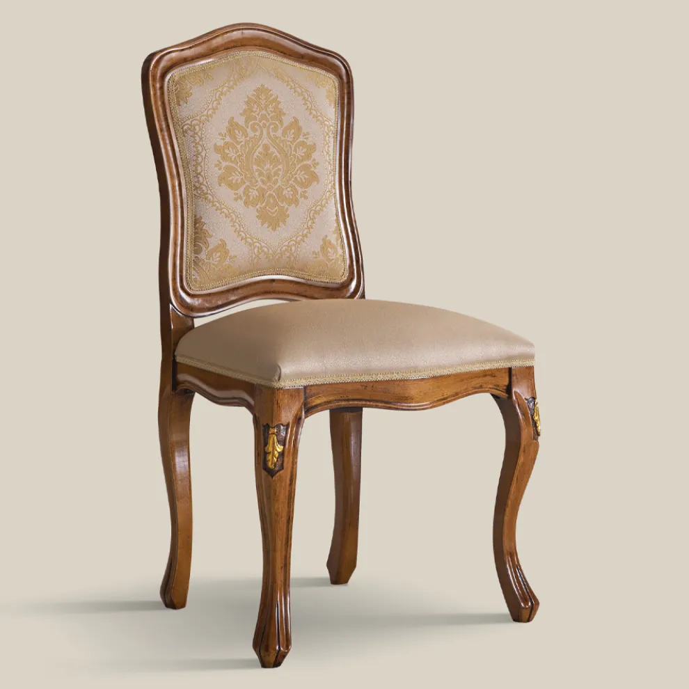 Klassischer Holzstuhl mit luxuriösem Polsterstoff Made in Italy - Majesty