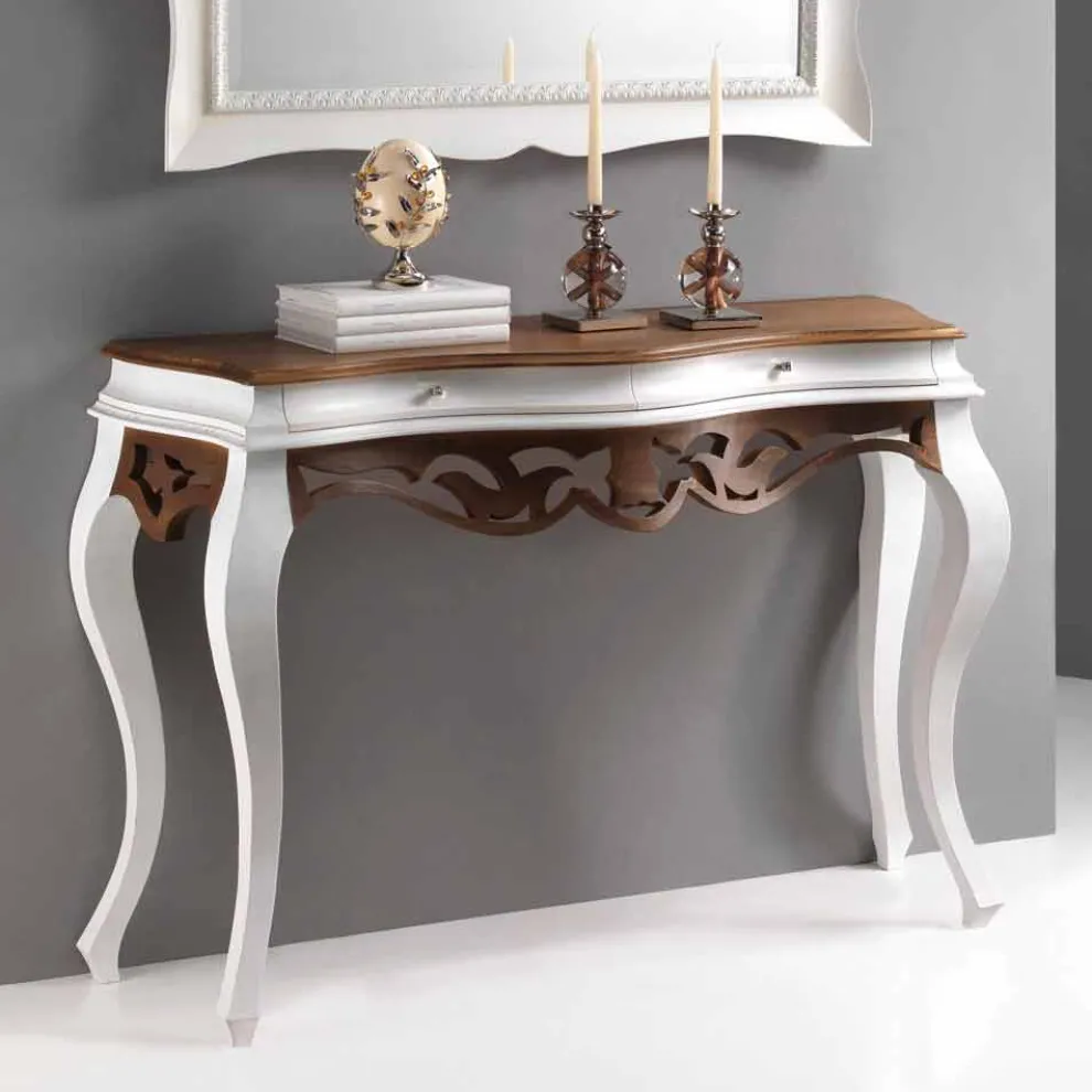 klassischer Konsolentisch in antiken weiß und nußbraun Creti