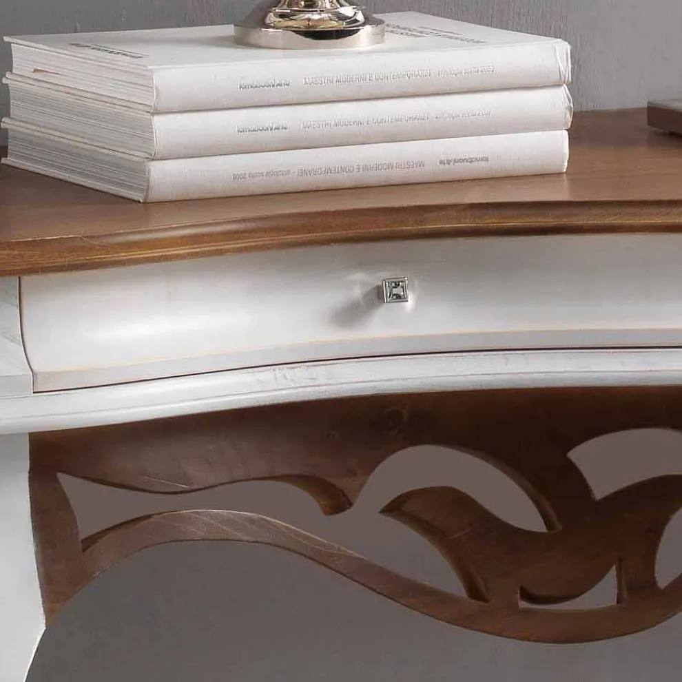 klassischer Konsolentisch in antiken weiß und nußbraun Creti