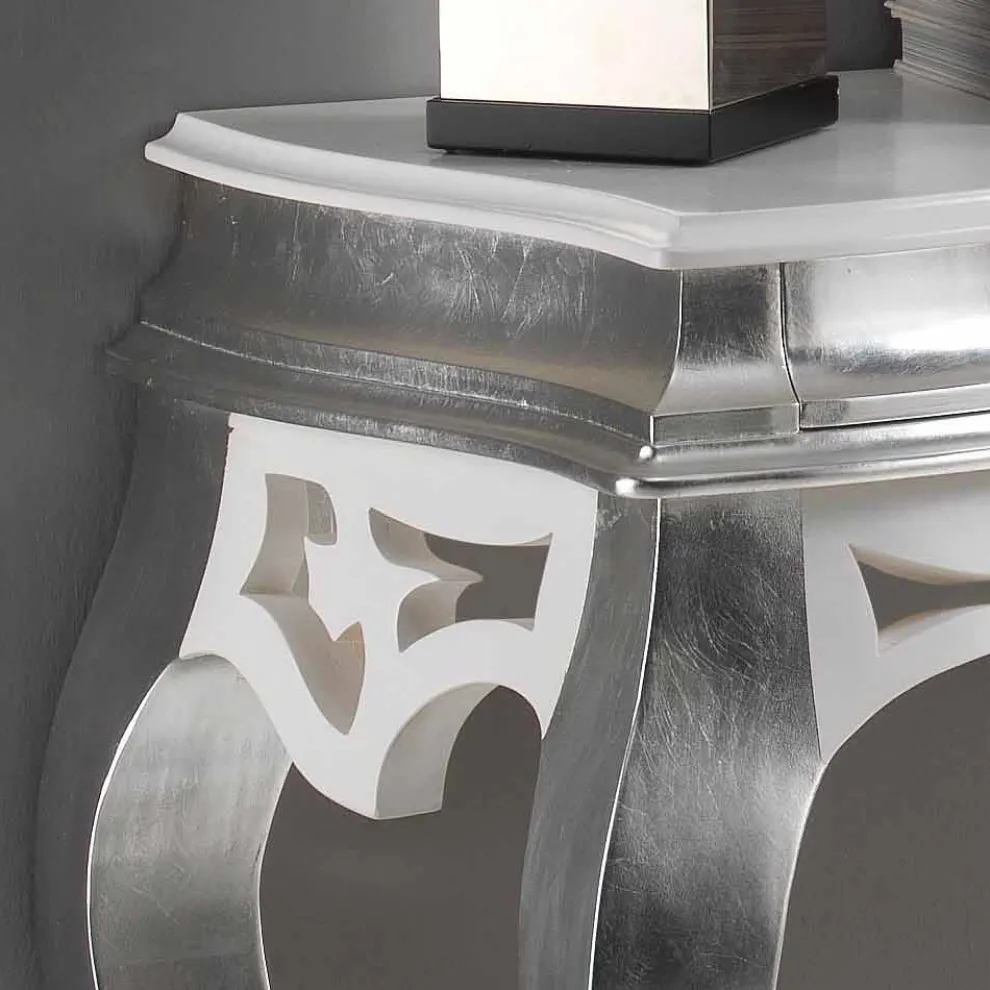 klassischer Konsolentisch mit 2 Schubladen in weiß und Silber Creti