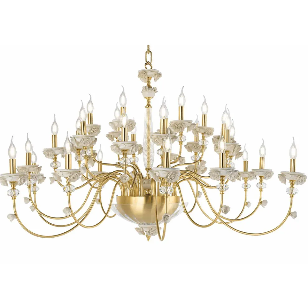 Klassischer Kronleuchter mit 30 Lichtern aus Porzellan und luxuriösem mundgeblasenem Glas - Eteria