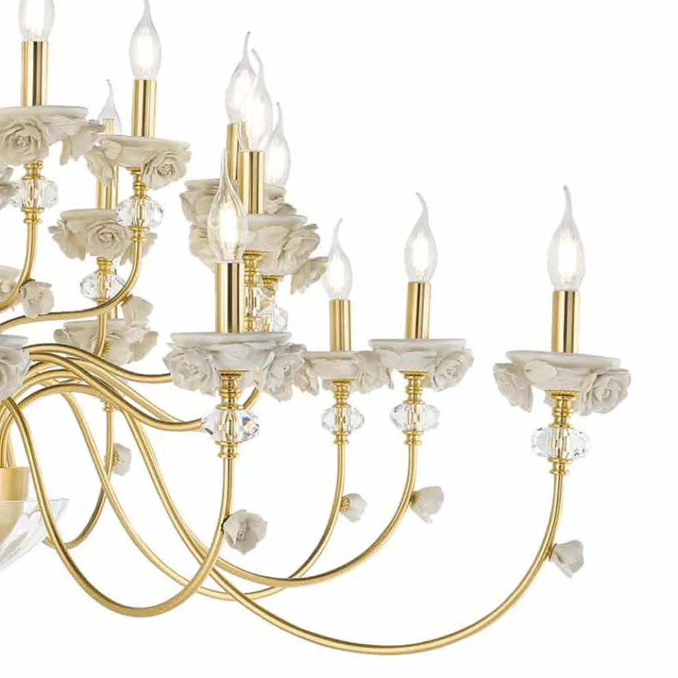 Klassischer Kronleuchter mit 30 Lichtern aus Porzellan und luxuriösem mundgeblasenem Glas - Eteria
