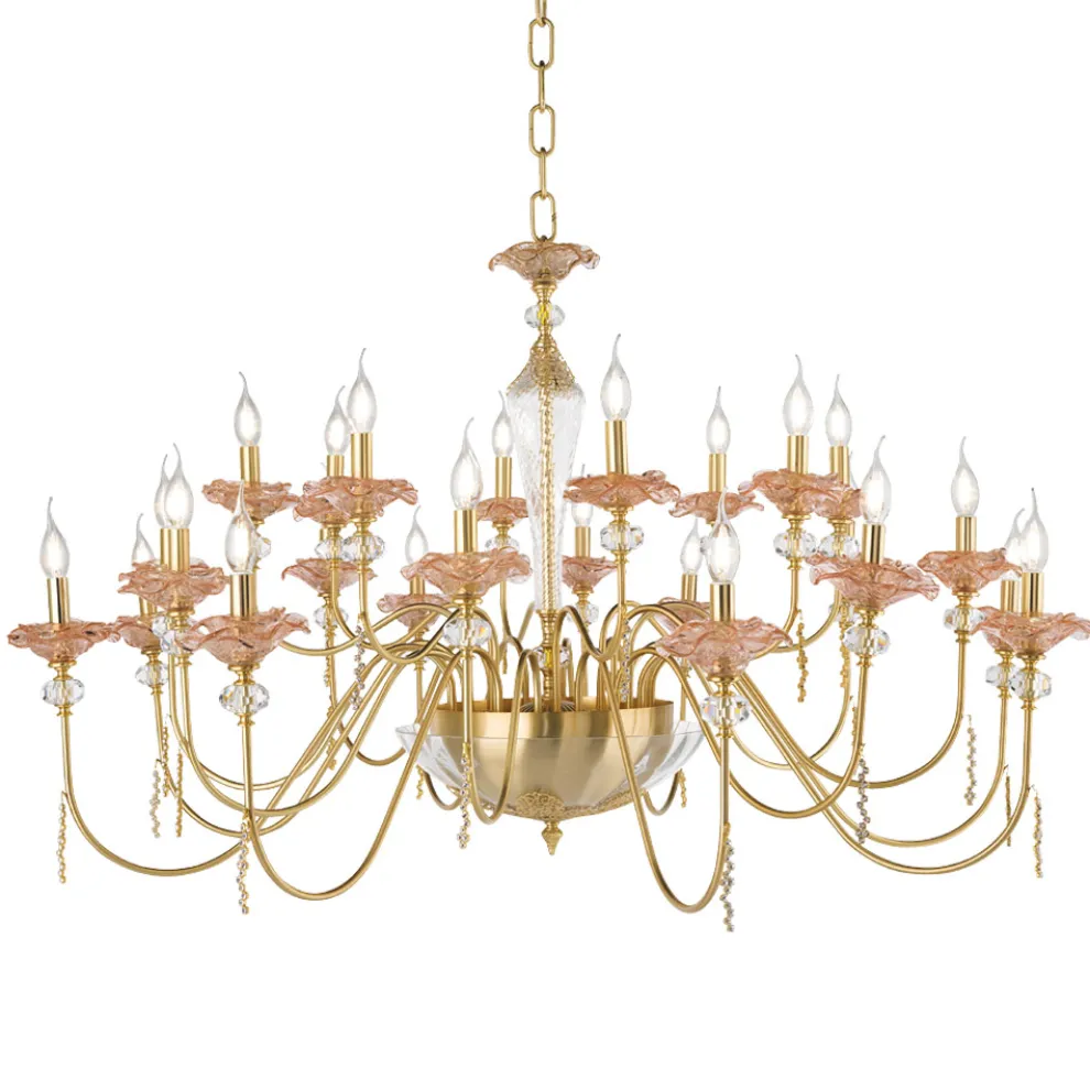 Klassischer Kronleuchter mit 24 Lichtern aus Glas, Kristall und Luxusmetall - Flandern