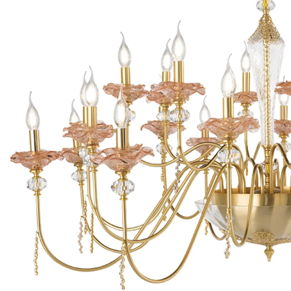 Klassischer Kronleuchter mit 24 Lichtern aus Glas, Kristall und Luxusmetall - Flandern