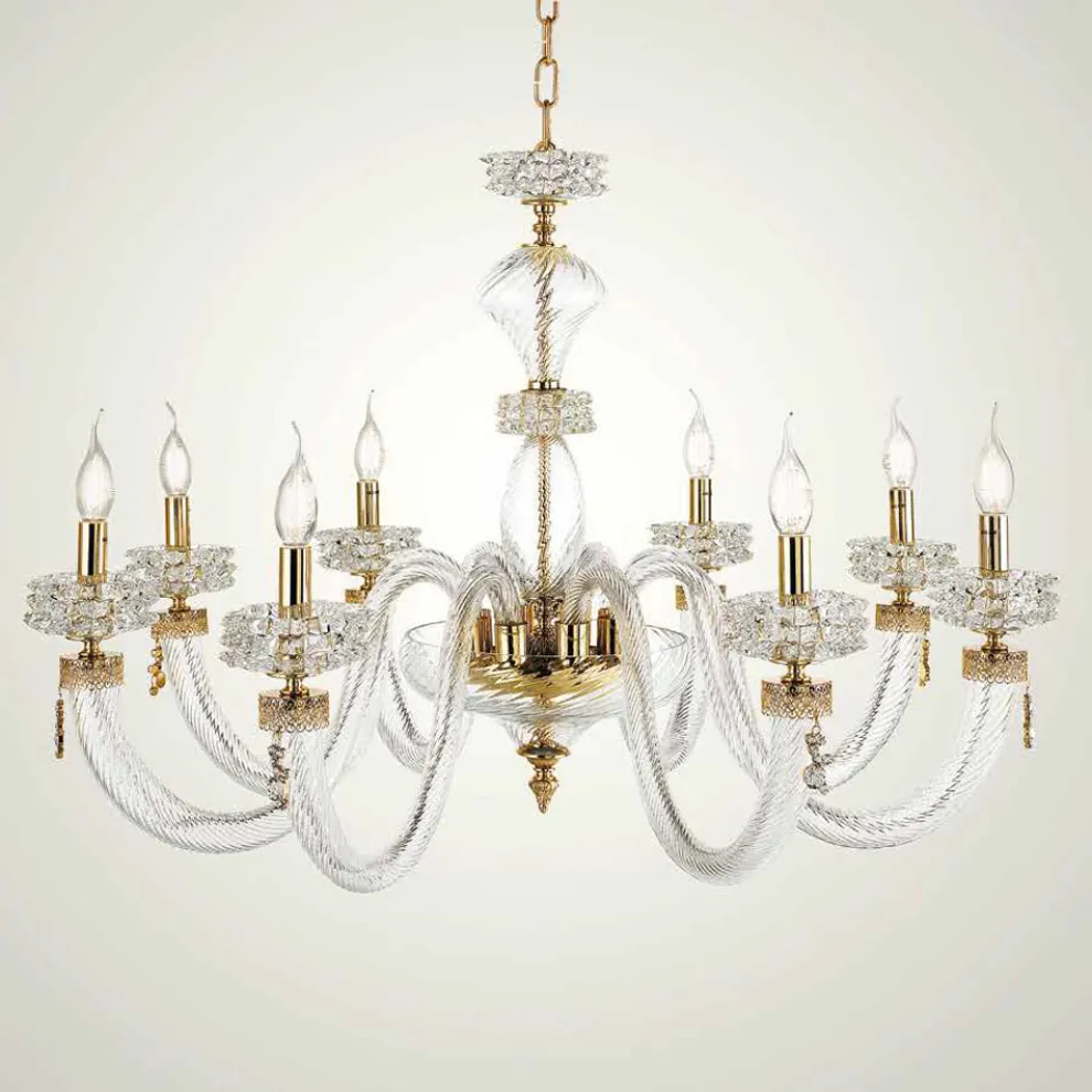 Klassischer Kronleuchter 8 Lichter aus italienischem, handgefertigtem Luxusglas - Saline