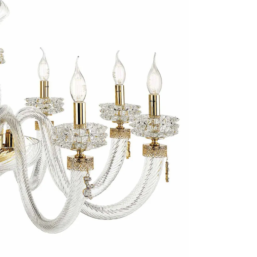 Klassischer Kronleuchter 8 Lichter aus italienischem, handgefertigtem Luxusglas - Saline