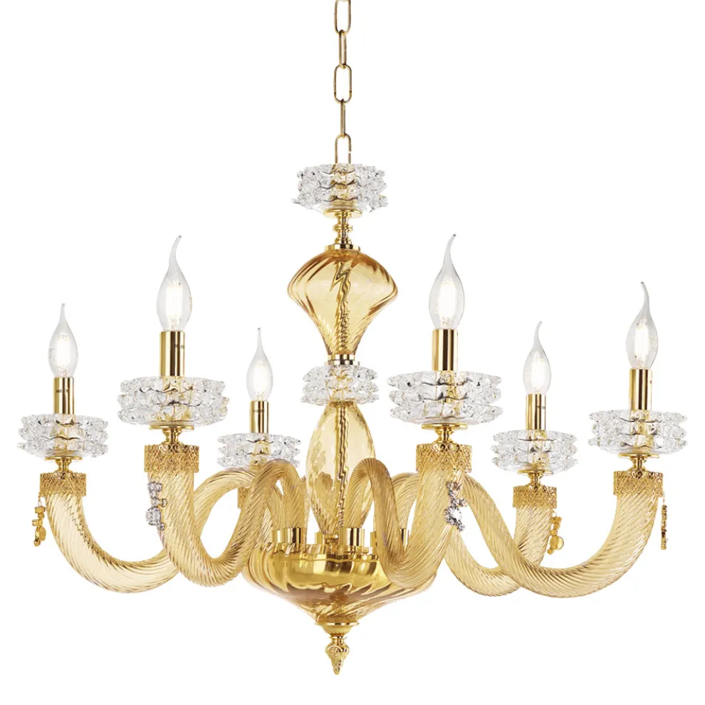 Klassischer Kronleuchter mit 6 Lichtern aus handgefertigtem italienischem Luxusglas - Saline