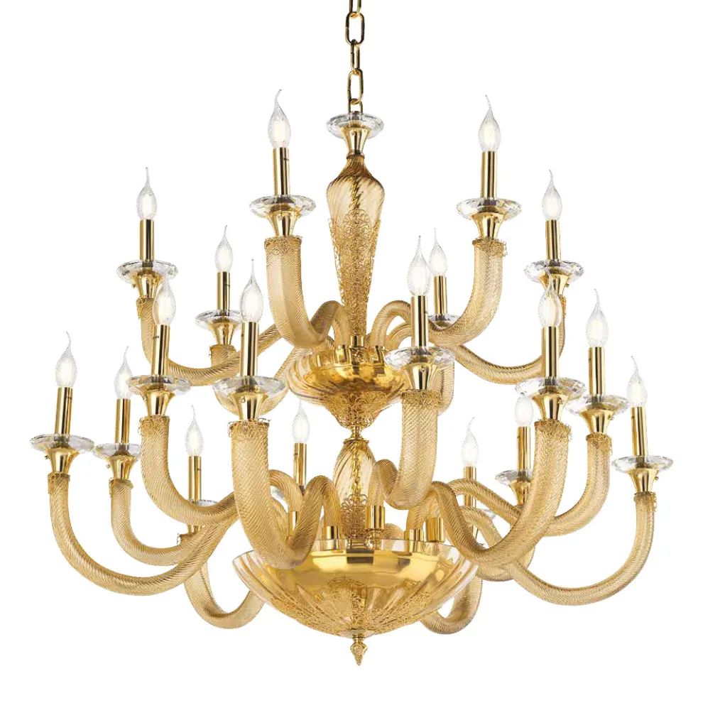 Klassischer Kronleuchter 18 Lichter aus handgefertigtem Glas und Kristallen - Magrena