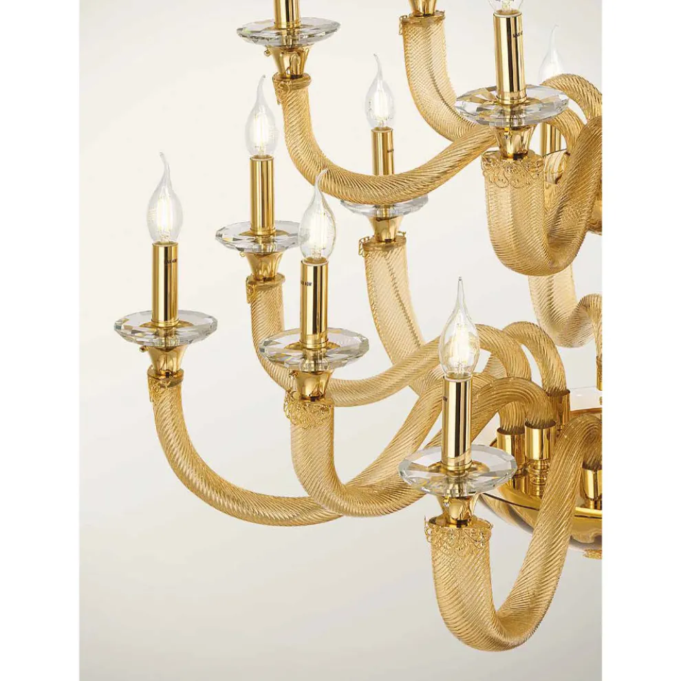 Klassischer Kronleuchter 18 Lichter aus handgefertigtem Glas und Kristallen - Magrena
