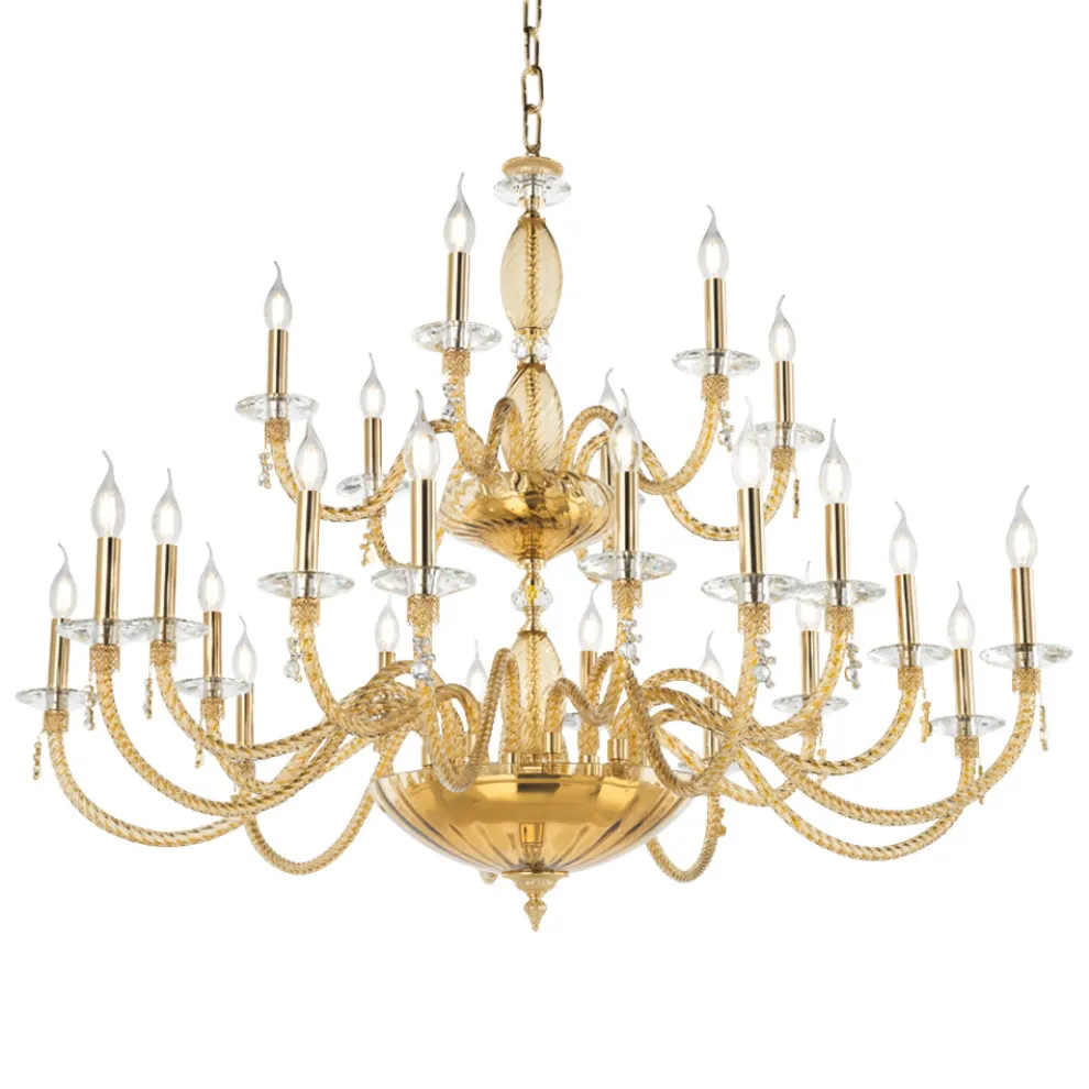 Klassischer Kronleuchter mit 24 Lichtern aus mundgeblasenem Glas und Handdetails - Phaedra