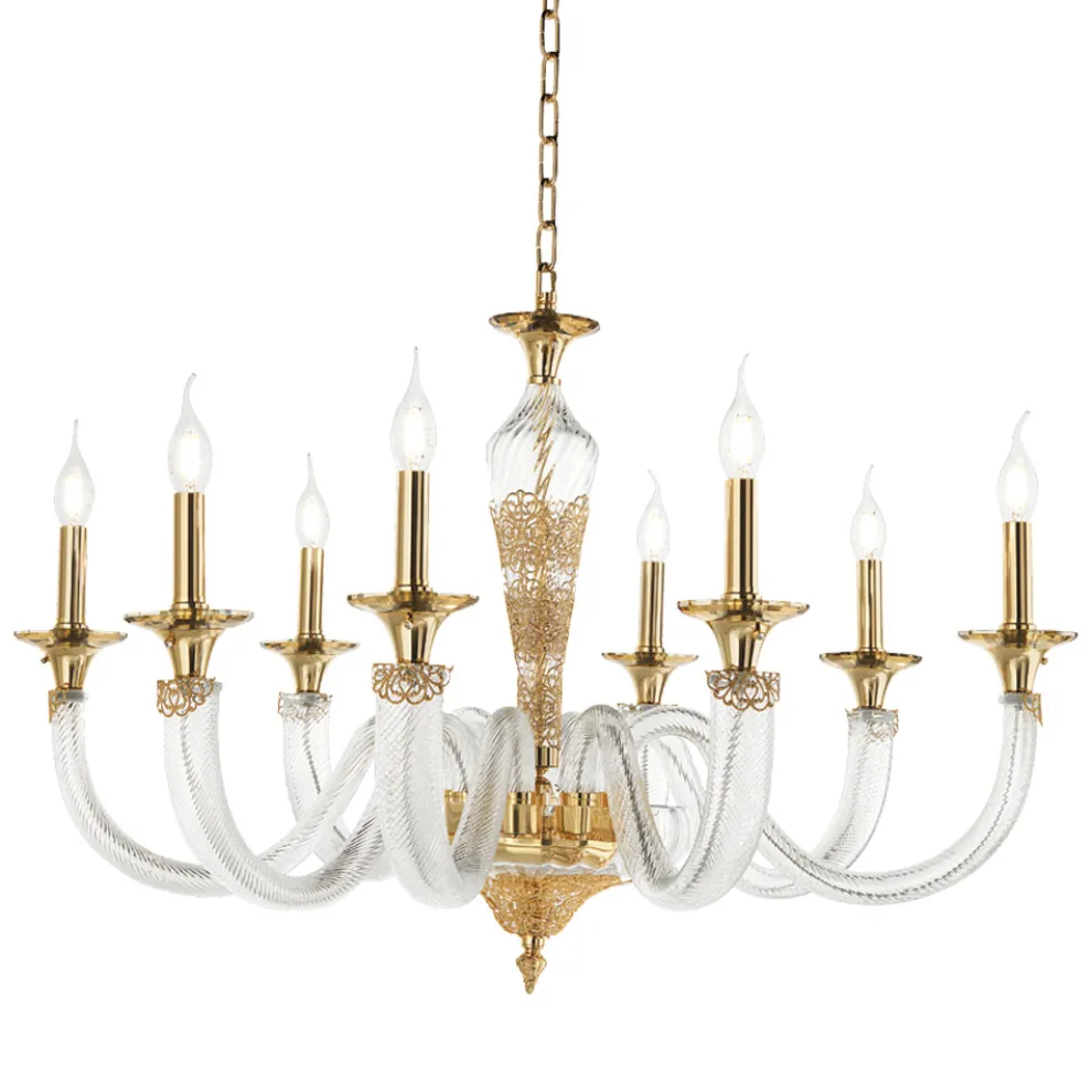 Klassischer Kronleuchter mit 8 Lichtern aus handwerklichem Glas und Kristallen - Magrena
