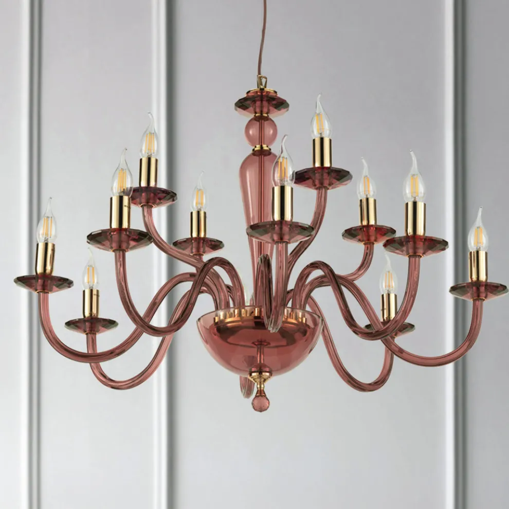 Klassischer Kronleuchter 12 Lichter aus italienischem handgefertigtem Glas - Oliver