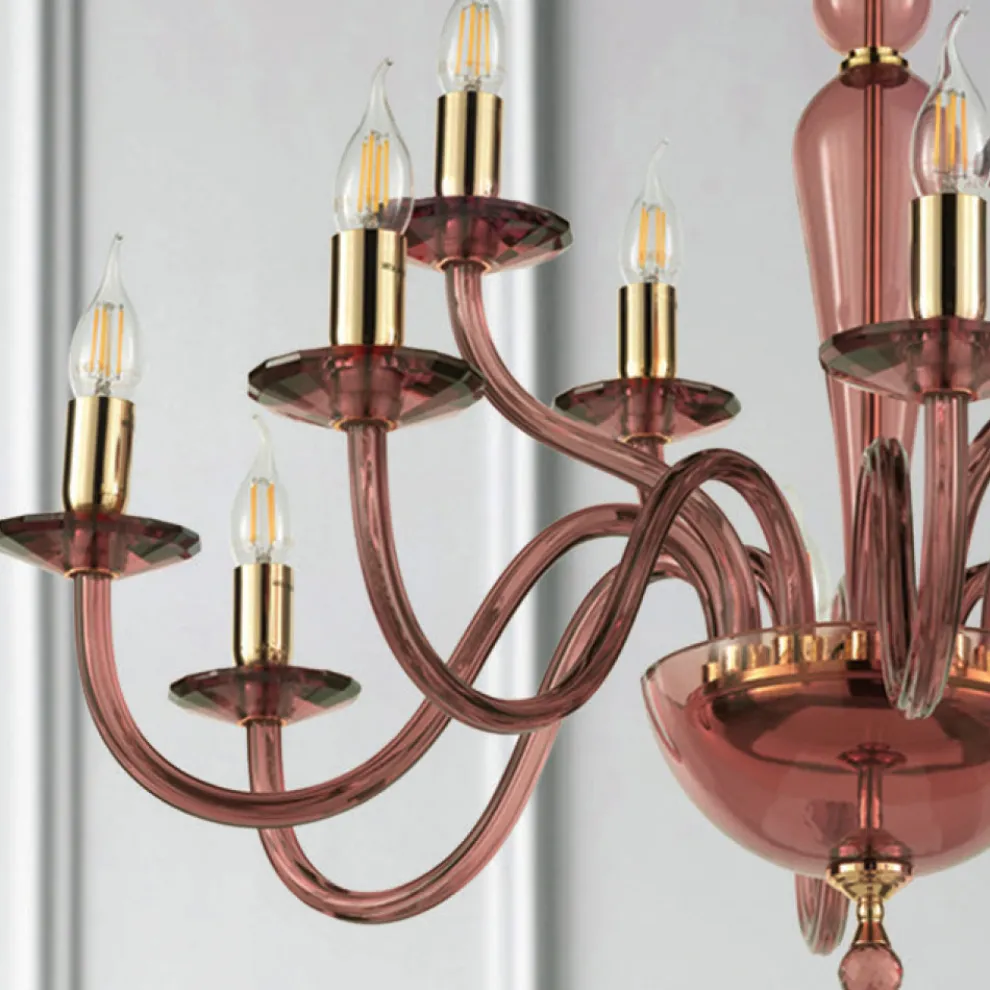 Klassischer Kronleuchter 12 Lichter aus italienischem handgefertigtem Glas - Oliver